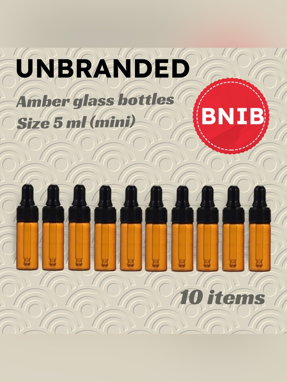 🆕📦NIB UNBRANDED | 5 ml | Set of 10 Amber Mini Glass Bottles Glass Eye Dropper
